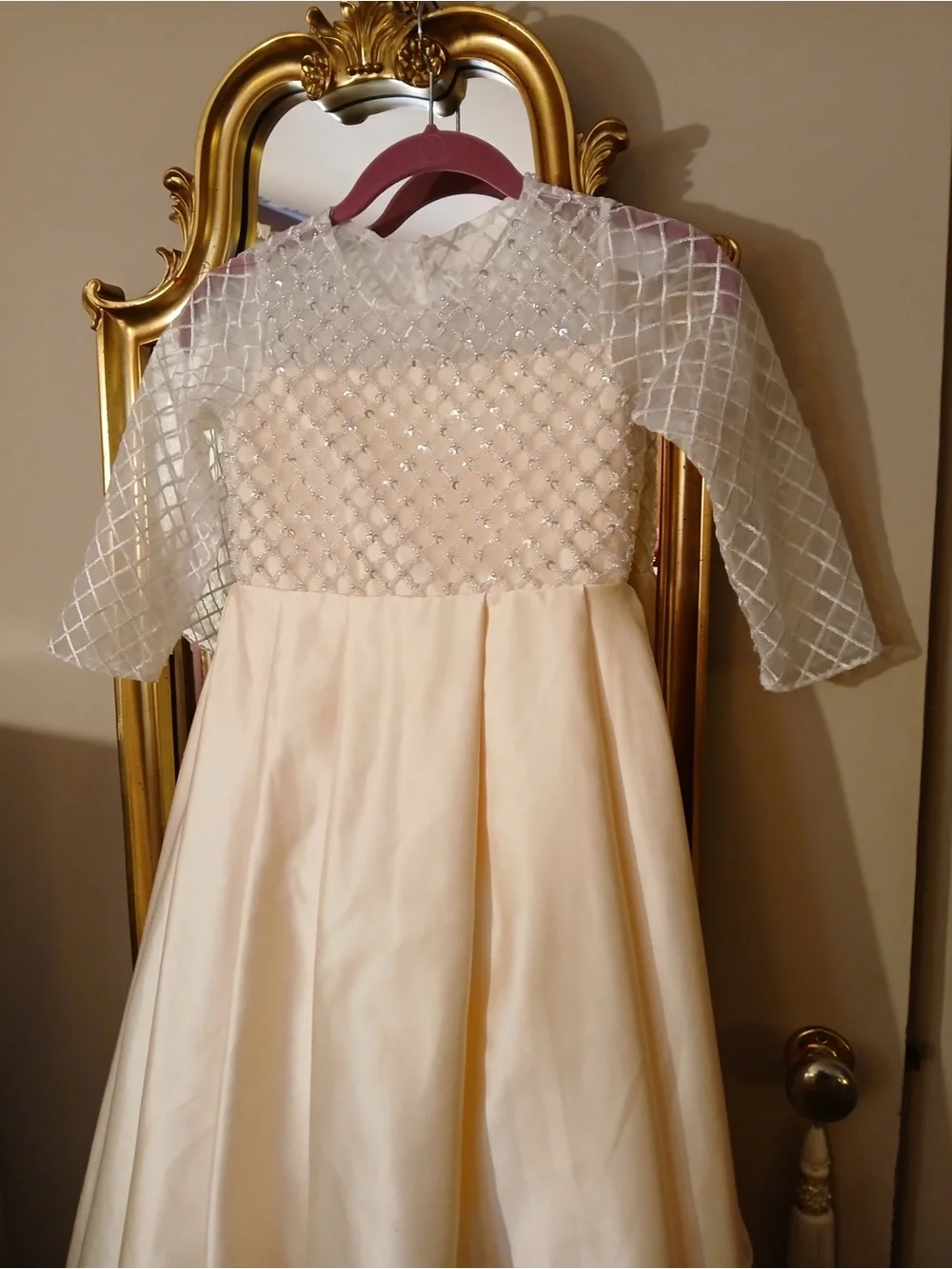 Elegant JR. bridesmaid dress in satin size 8-9 in light blush